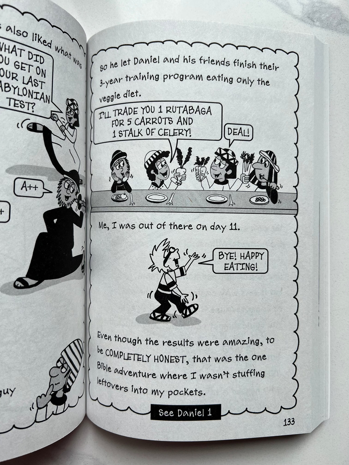 Interior comic strip pages of Dangerous Dilemmas – Patrick Wigglesworth's Bizarre Bible Adventures Book 3 – faith-based comic journal for kids