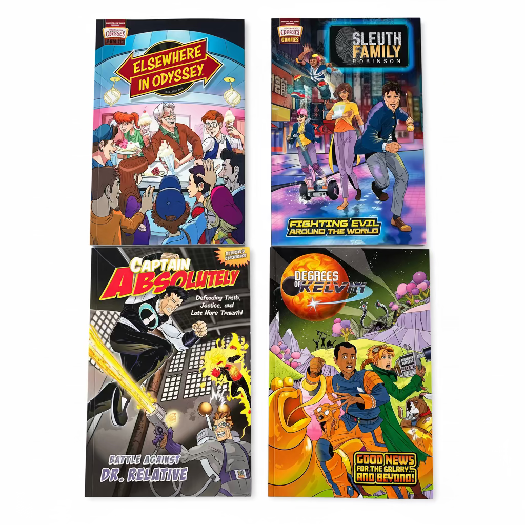 Ultimate Christian Graphic Novel Bundle – 4 book covers including Degrees of Kelvin and Captain Absolutely for kids ages 8–12