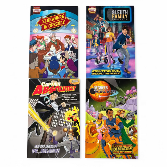 Ultimate Christian Graphic Novel Bundle – 4 book covers including Degrees of Kelvin and Captain Absolutely for kids ages 8–12