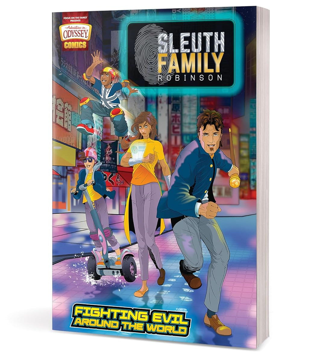 Sleuth Family Robinson: Fighting Evil Around the World – Christian spy graphic novel cover for kids ages 8–12 – Focus on the Family