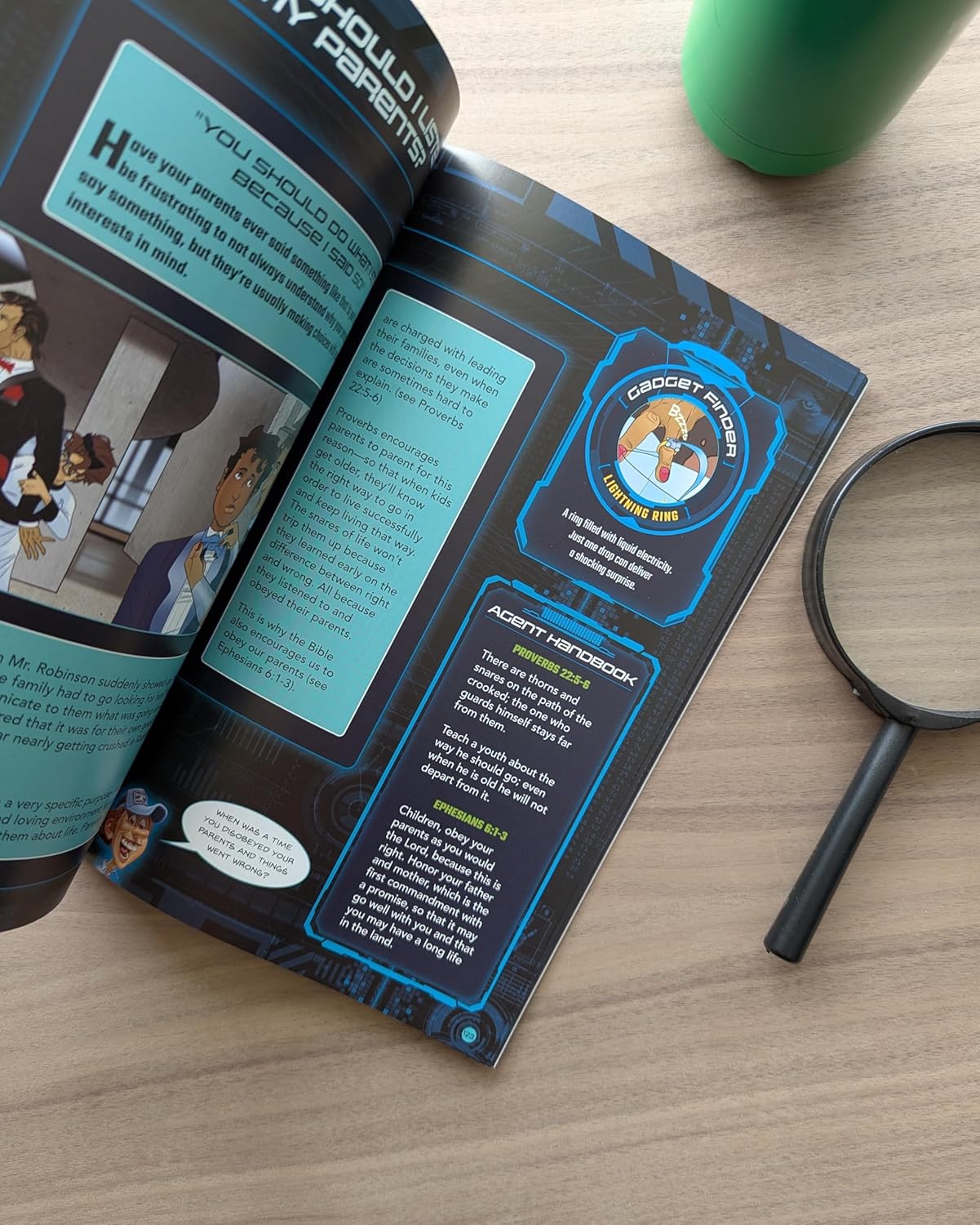 Character profiles page from Sleuth Family Robinson – Christian spy graphic novel featuring Robinson family members for kids ages 8–12