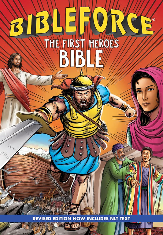 BibleForce: The First Heroes Bible cover – Christian graphic novel Bible with biblical superhero characters for kids ages 7–12 – Tyndale House Publishers 