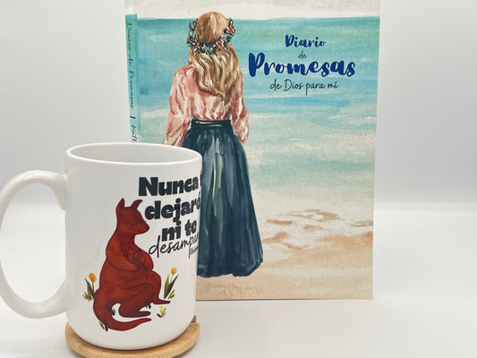 Diario de Promesas – From God to Me: Blue Beach Devotional Journal (Spanish Edition). Third cover view of Diario de Promesas Blue Beach edition – Spanish Christian devotional journal for women and teen girls by Kairos Creations