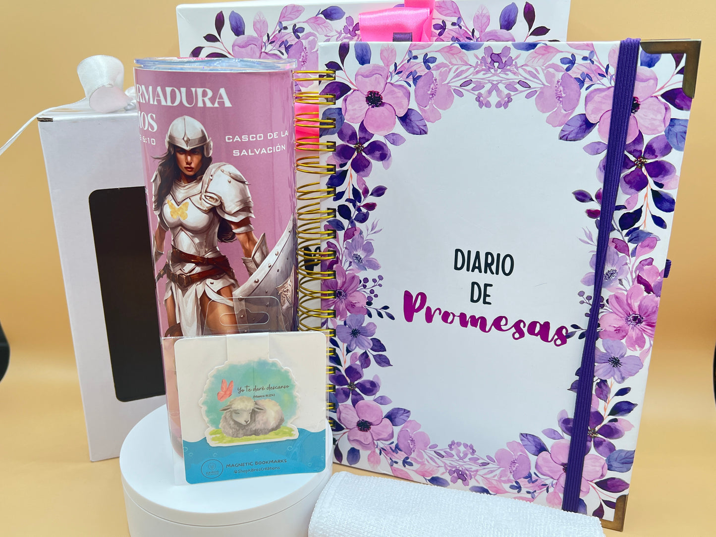 Bible Study Set with Diario de Promesas, Armor of God Tumbler & Magnetic Bookmark
