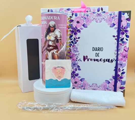Bible Study Set with Diario de Promesas, Armor of God Tumbler & Magnetic Bookmark