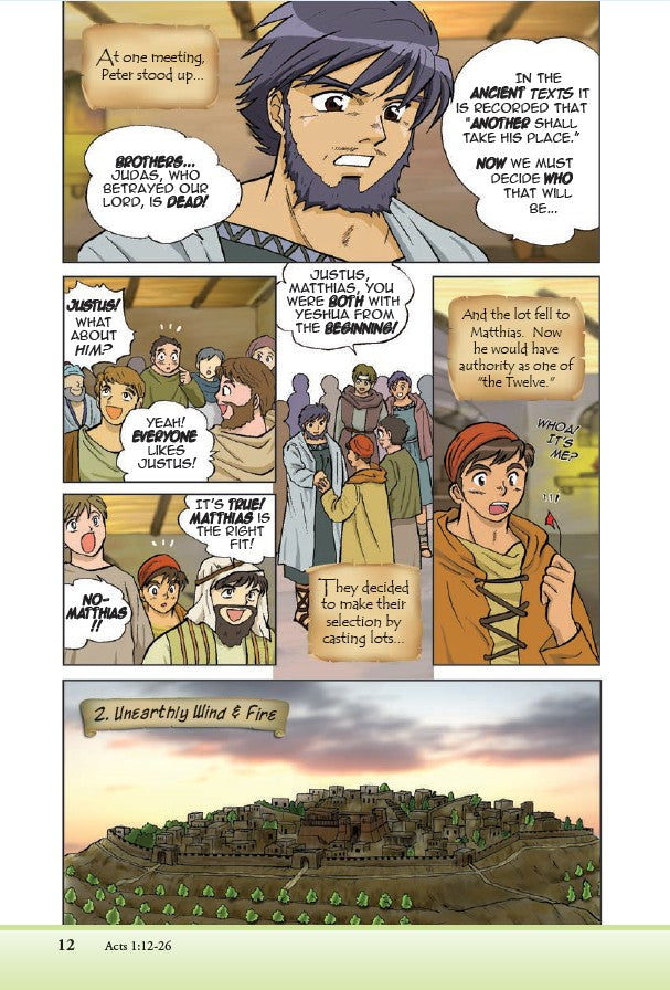 Manga Metamorphosis – Christian Manga Bible Story Book for Kids, Teens & Devotional Reading. Comic book page with animated characters and text bubbles in a historical setting.
