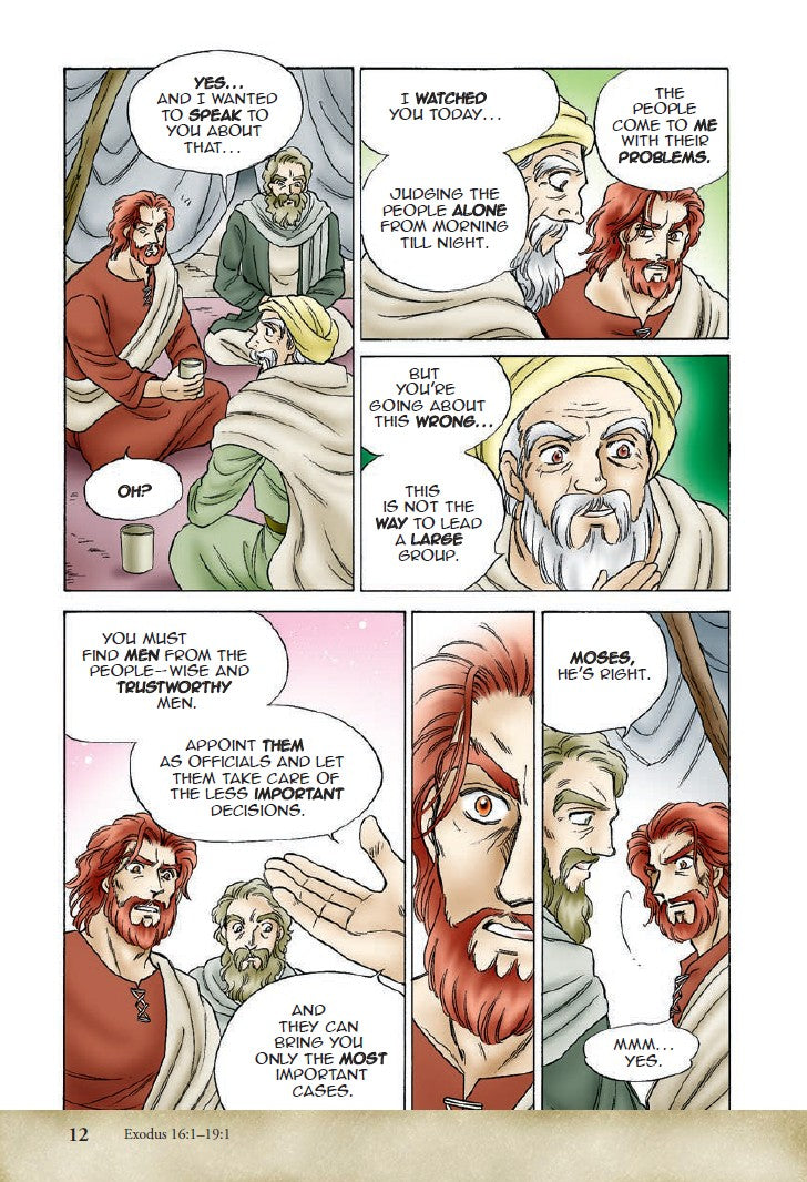 Manga Melech | The Story of Israel's Kings – Bible Manga for Teens & Young Adults. Interior manga page with dialogue boxes showing a conversation between biblical characters – Manga Melech for teens ages 13–18