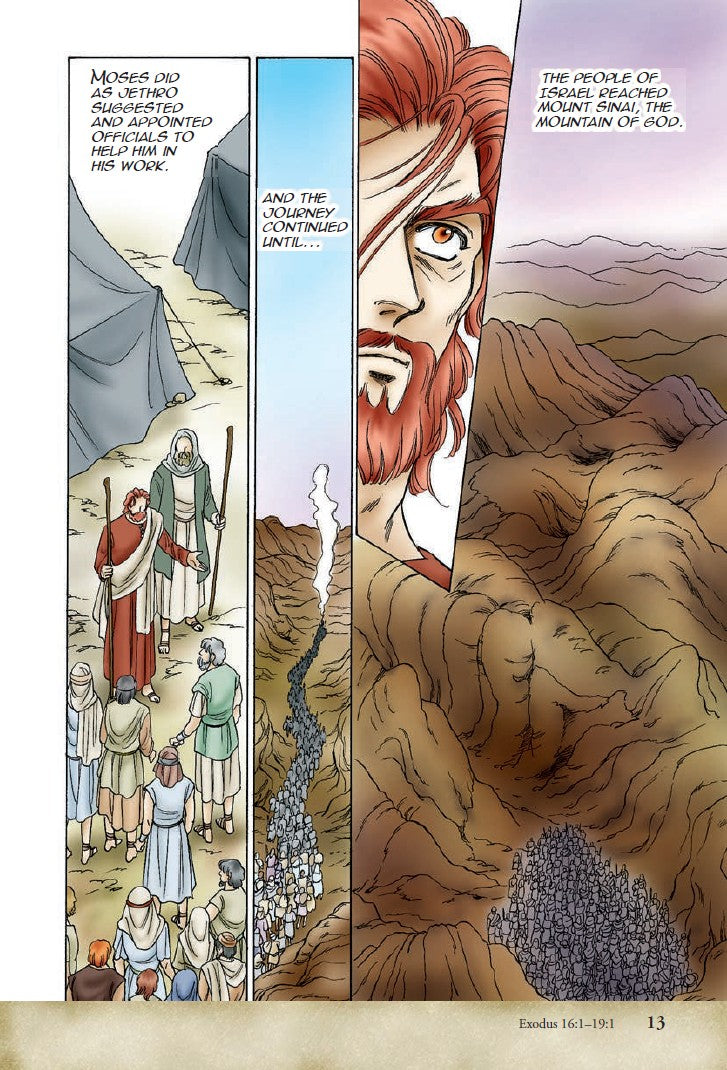 Manga Melech | The Story of Israel's Kings – Bible Manga for Teens & Young Adults. Interior manga panel of a character overlooking a mountainous biblical landscape – Manga Melech for teens ages 13–18