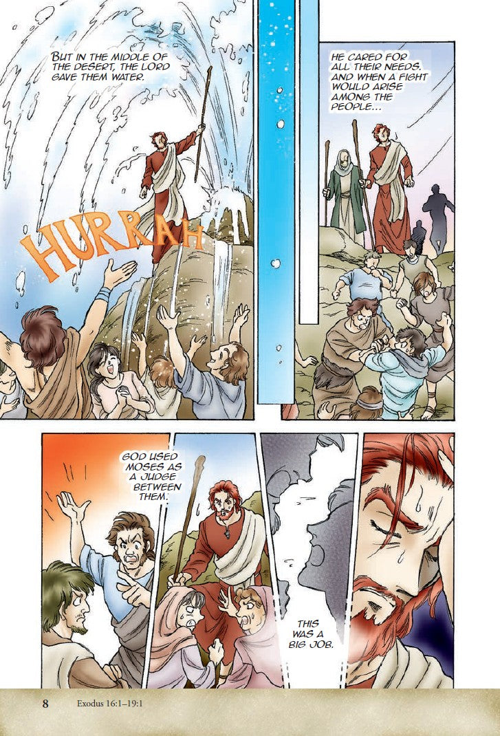 Manga Melech | The Story of Israel's Kings – Bible Manga for Teens & Young Adults. Interior manga panel featuring character Hurrah with illustrated text panels – Manga Melech Bible manga for teens ages 13–18