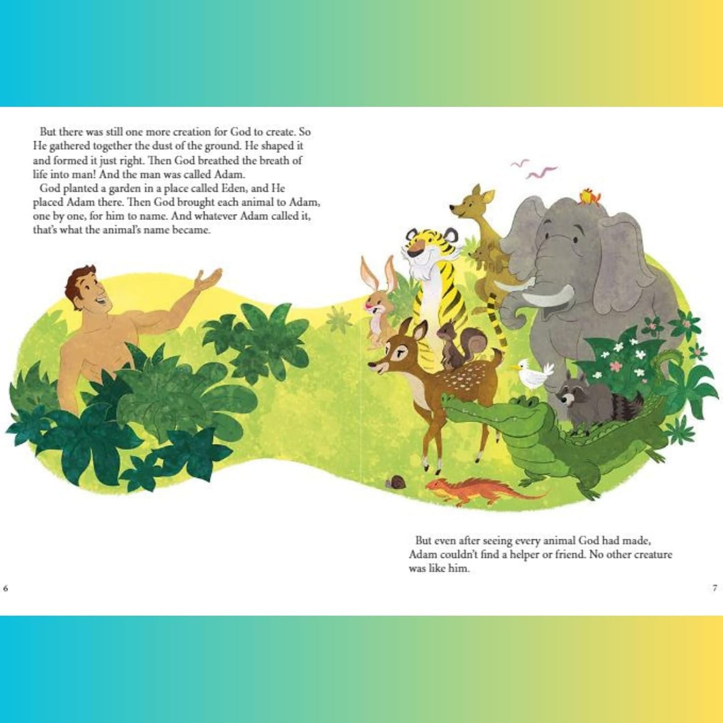 One Big Story – Bible Stories in 5 Minutes (Book #12) | Connecting Christ Through God’s Word – Padded Hardcover Edition. Open page of Adam history