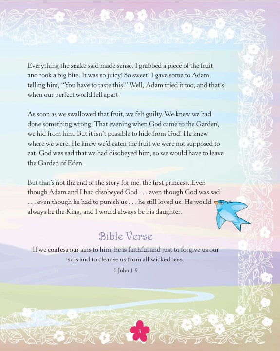 Text with a colorful background and decorative elements including a blue bird, pink flower, and white flowers.