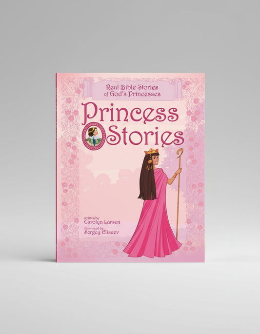 Book cover of 'Princess Stories' with a princess character on a pink floral background