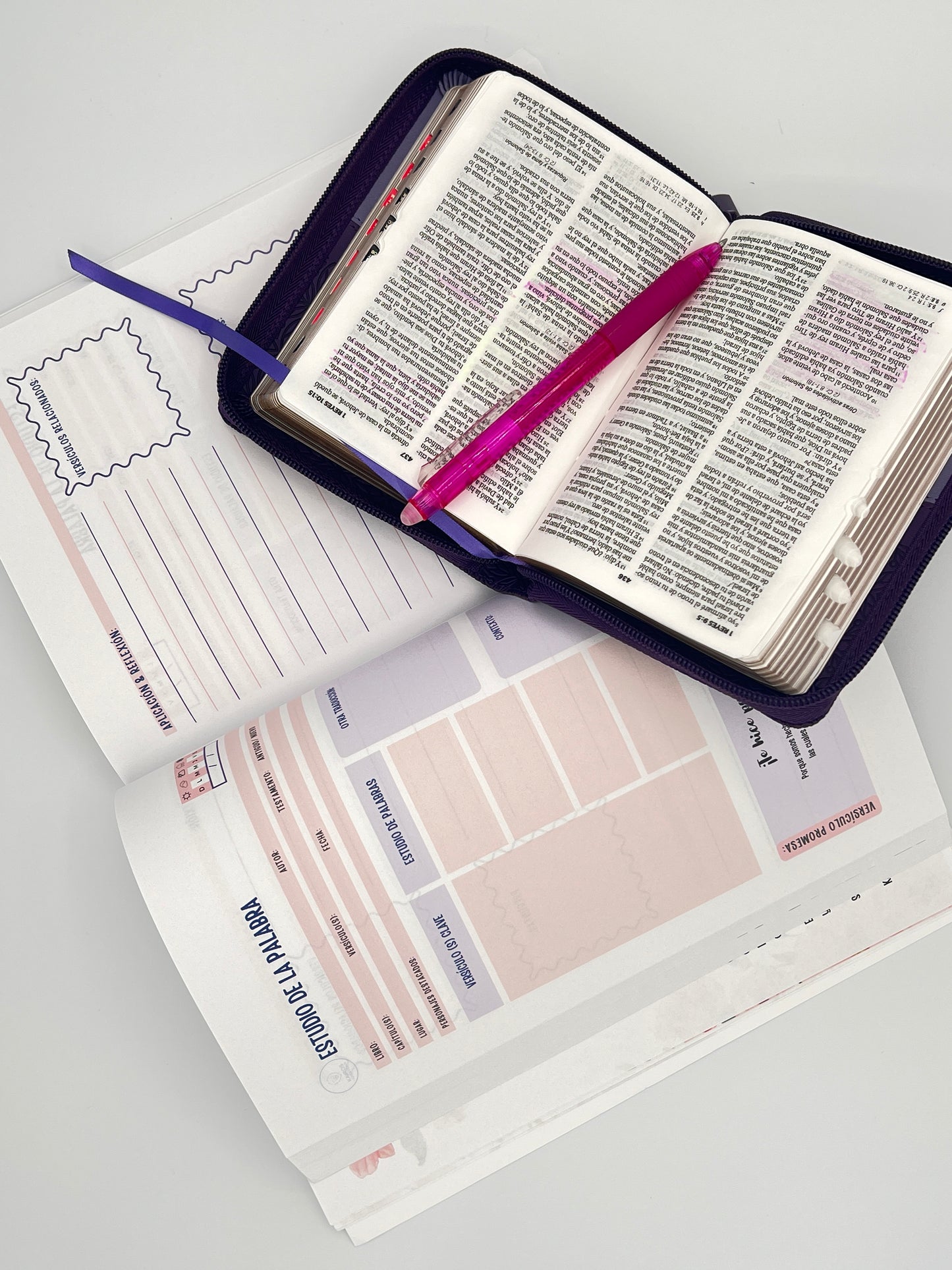 Set of 3 Diario de Promesas Bible Study Journals – Complete Devotional & Verse Study Materials (Spanish Edition). Interior pages of the Diario de Promesas Spanish Bible study journal showing Verse Study Method and prayer sections for Christian adults