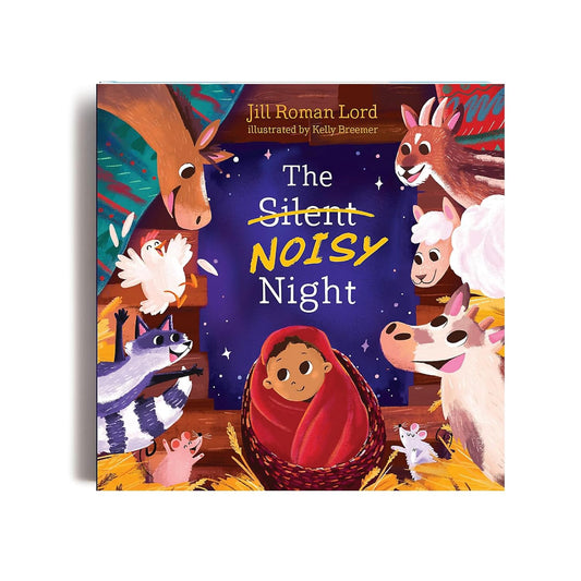 The Silent Noisy Night – Little Bible Heroes Board Book #9 | A Joyful Christmas Story About Jesus' Birth for Kids. Front cover of The Silent Noisy Night – Little Bible Heroes Christmas board book about Jesus' birth – for toddlers ages 2–5