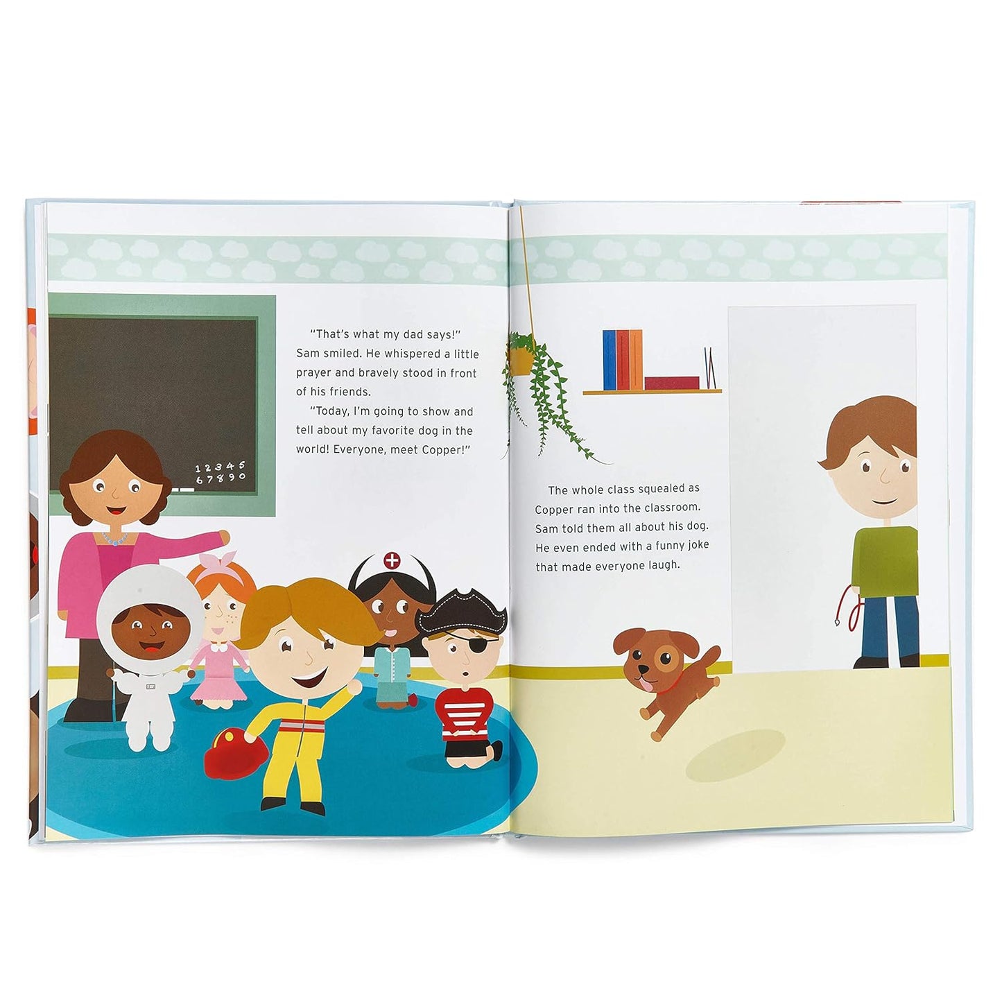 What Am I Feeling? – Little Bible Heroes Board Book #10 | A Christian Story About Emotions and God’s Love for Kids. Open page book.