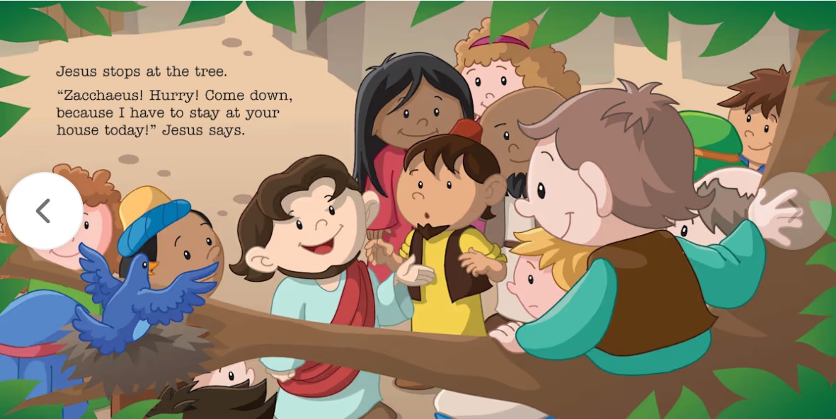 Zacchaeus – Little Bible Heroes Board Book – Bible Stories of Faith and Transformation for Kids. Interior spread of Zacchaeus – Little Bible Heroes board book showing illustrated Bible story pages about faith and transformation for kids ages 2–6