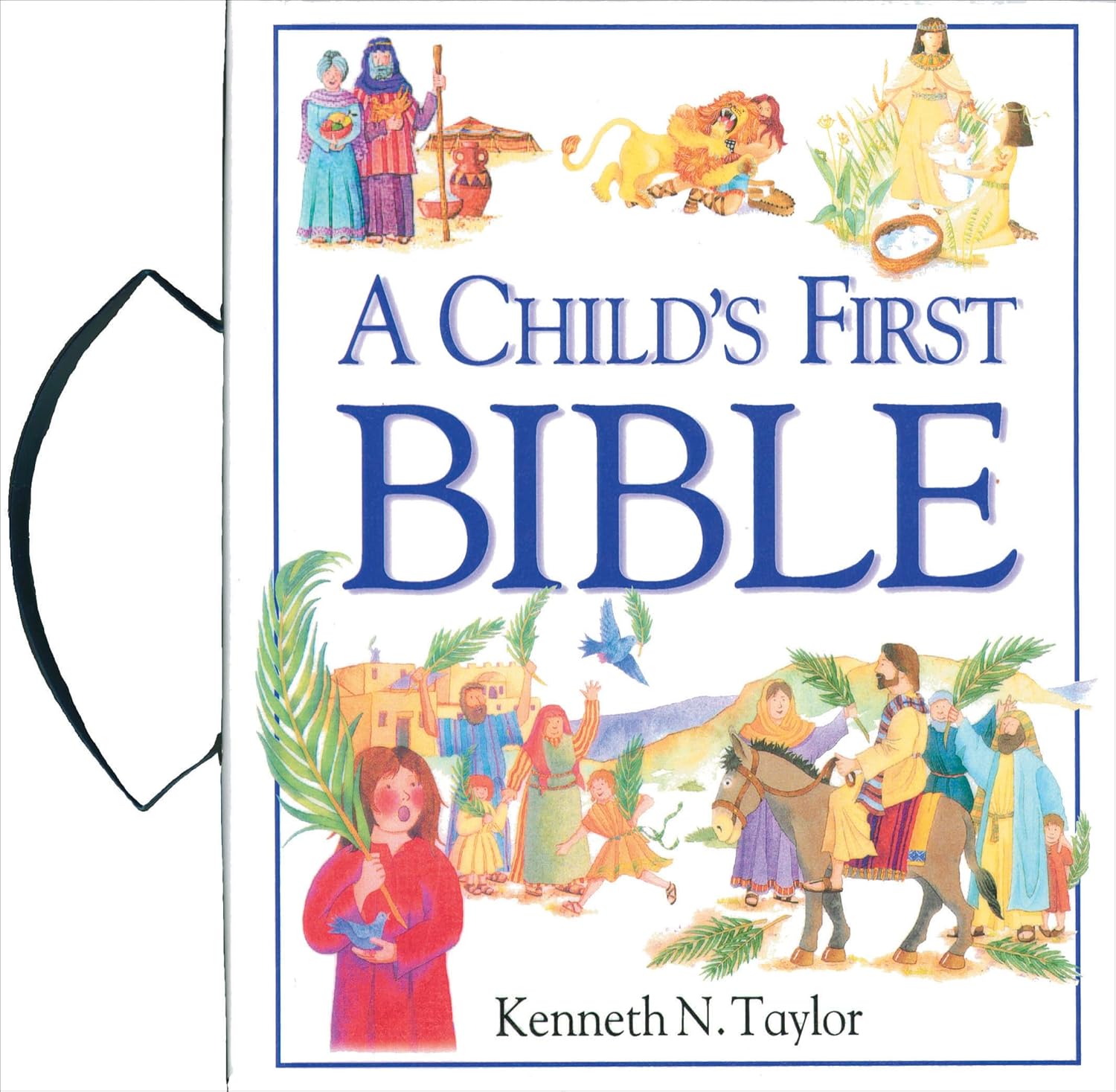 A Child’s First Bible Storybook | Christian Bedtime Devotional for Kids. Book cover of 'A Child's First Bible' with colorful illustrations and title text.