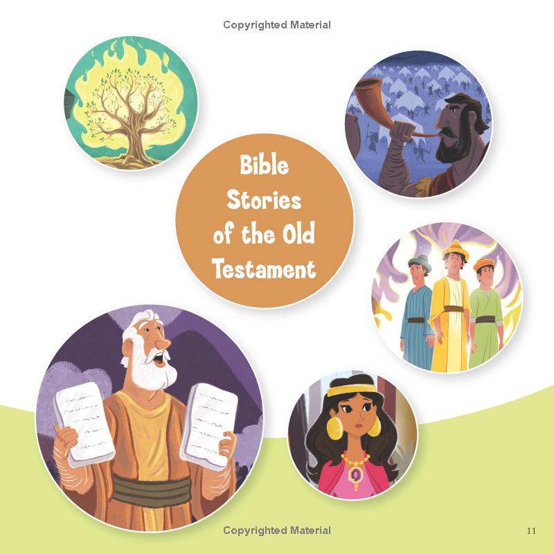 It’s All About Jesus Bible Storybook – Book #2 | 100 Stories That Reveal God’s Plan (Padded Hardcover). Illustrations of Bible stories from the Old Testament on a white background