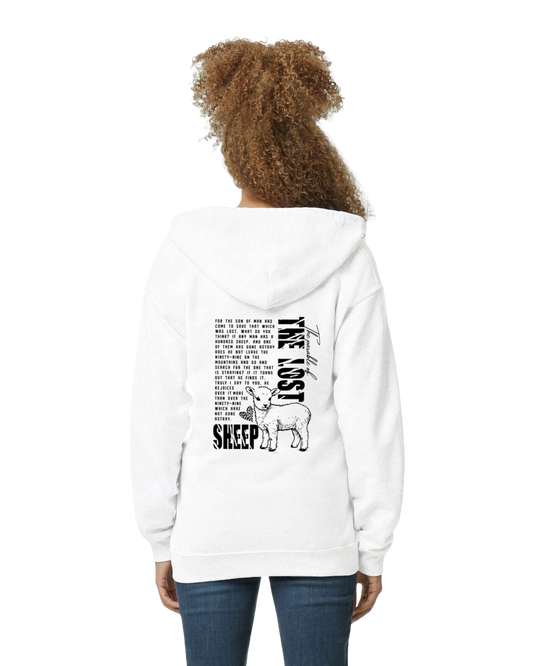 The Lost Sheep Christian Zip-Up Hoodie – White | Unisex Faith Apparel
